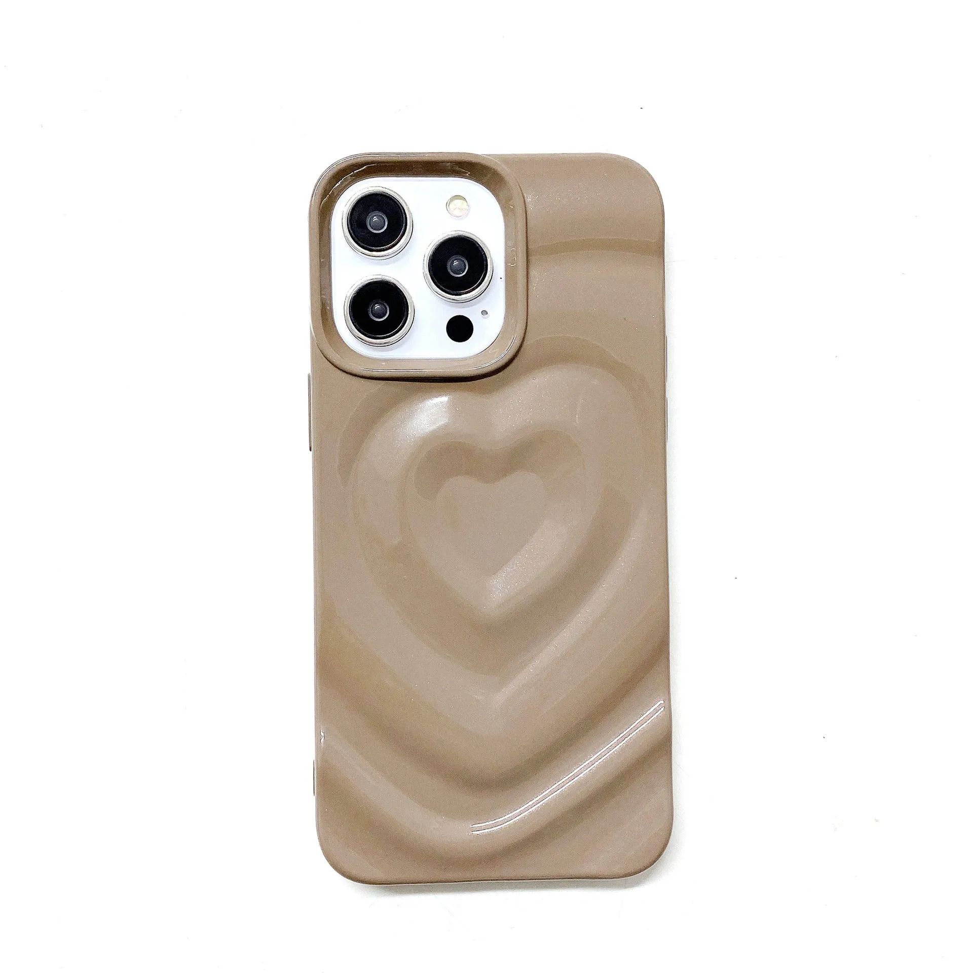 Three-dimensional love wave pattern pleated TPU phone case in milky white, compatible with iPhone 11 to 15