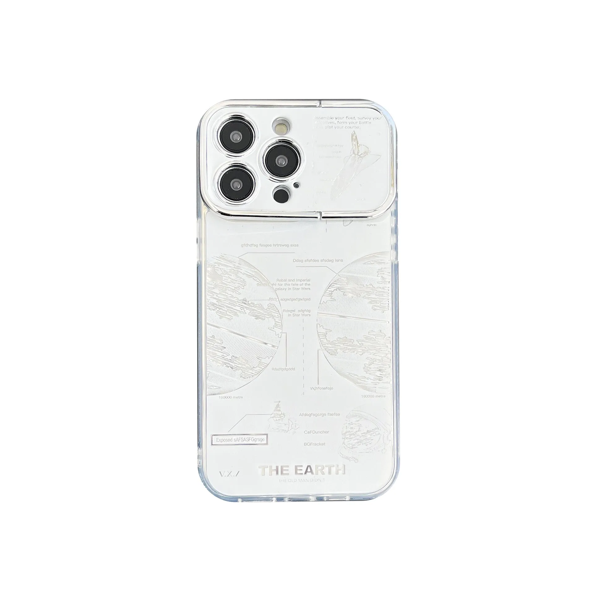 Pleated bracket TPU phone case with metal planet design for iPhone 14 Pro, two colour options shown