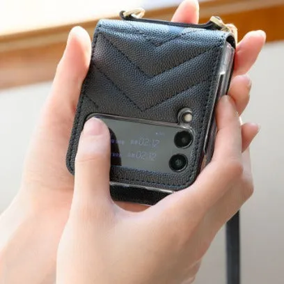 PU leather crossbody phone case for Samsung Z Flip 3 4 5 in black