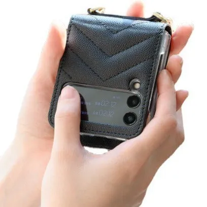 PU leather crossbody phone case for Samsung Z Flip 3 4 5 in black