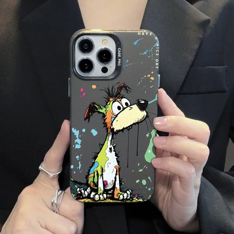 Acrylic cartoon dog phone case with silver grey soft edge hard back for iPhone 13 Pro Max