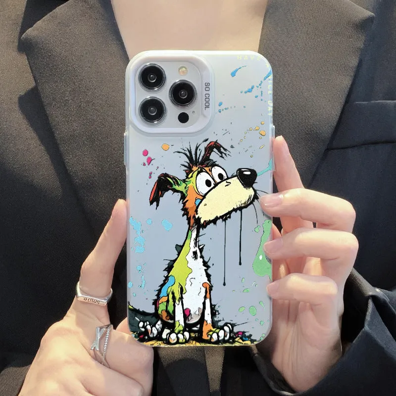 Acrylic cartoon dog phone case with silver grey soft edge hard back for iPhone 13 Pro Max