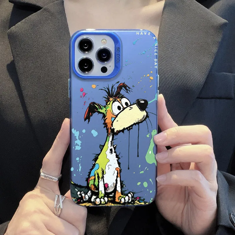 Acrylic cartoon dog phone case with silver grey soft edge hard back for iPhone 13 Pro Max