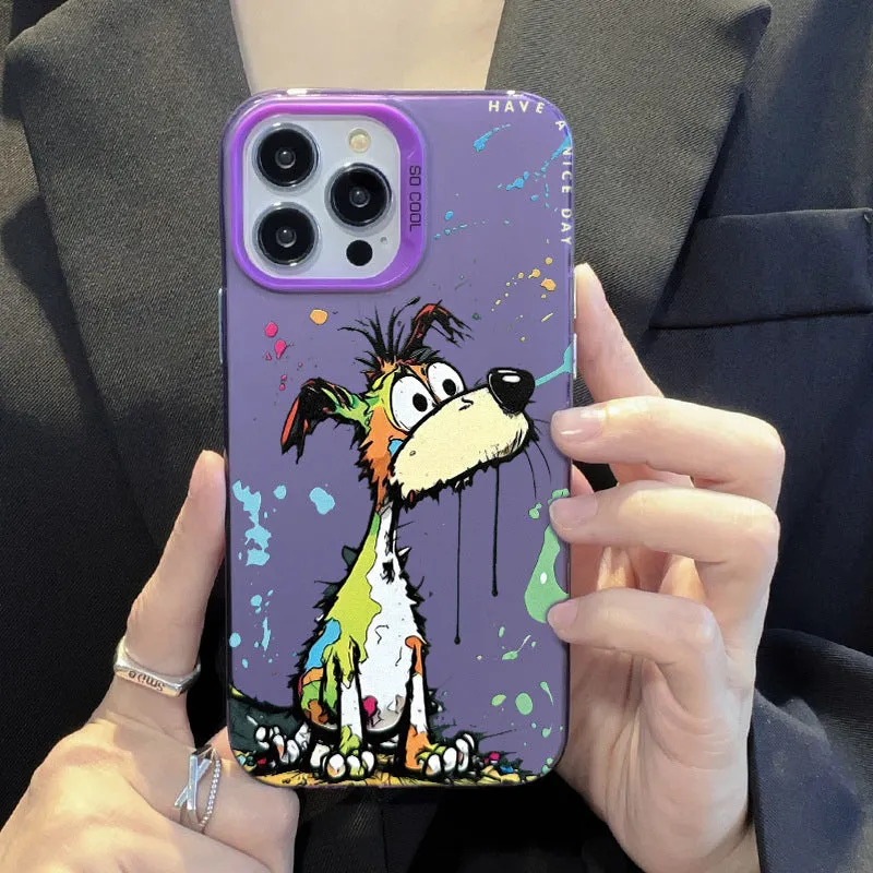 Acrylic cartoon dog phone case with silver grey soft edge hard back for iPhone 13 Pro Max