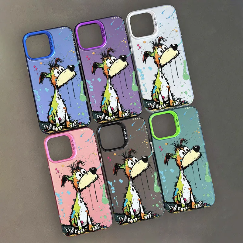 Acrylic cartoon dog phone case with silver grey soft edge hard back for iPhone 13 Pro Max