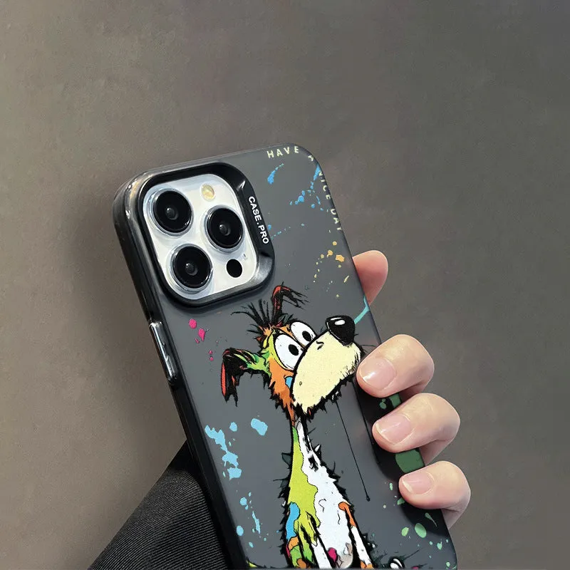 Acrylic cartoon dog phone case with silver grey soft edge hard back for iPhone 13 Pro Max