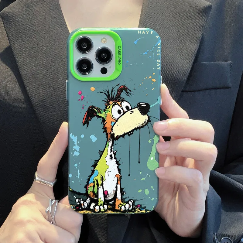Acrylic cartoon dog phone case with silver grey soft edge hard back for iPhone 13 Pro Max