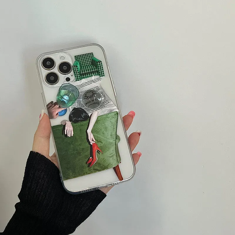 New illustration anti drop silicone phone case for iPhone with push pull bracket option