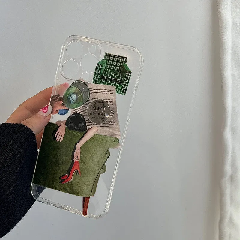 New illustration anti drop silicone phone case for iPhone with push pull bracket option