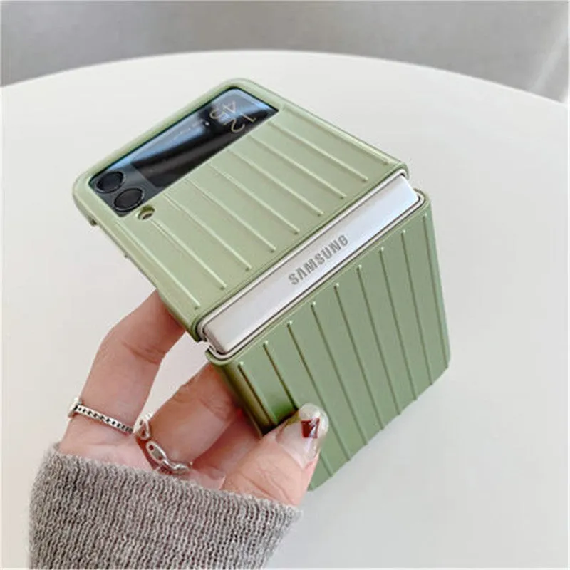 Samsung Z Flip3 ultra-thin flip phone case in solid colours: black, red, pink, silver, gold, sky blue, light green.