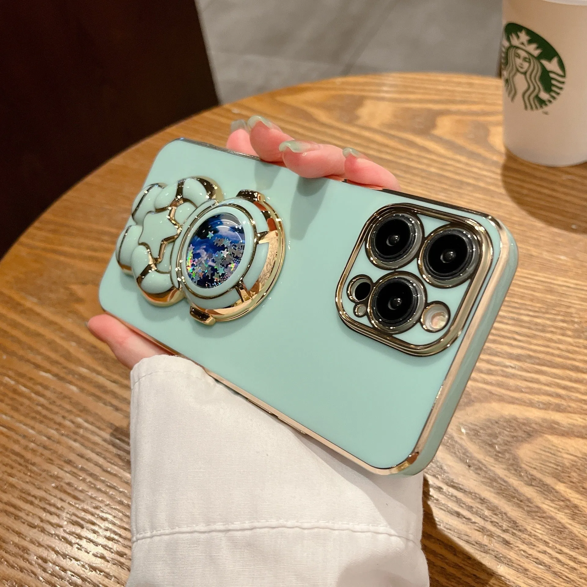 TPU shockproof phone case with laser bracket for iPhone 14 Pro Max in black