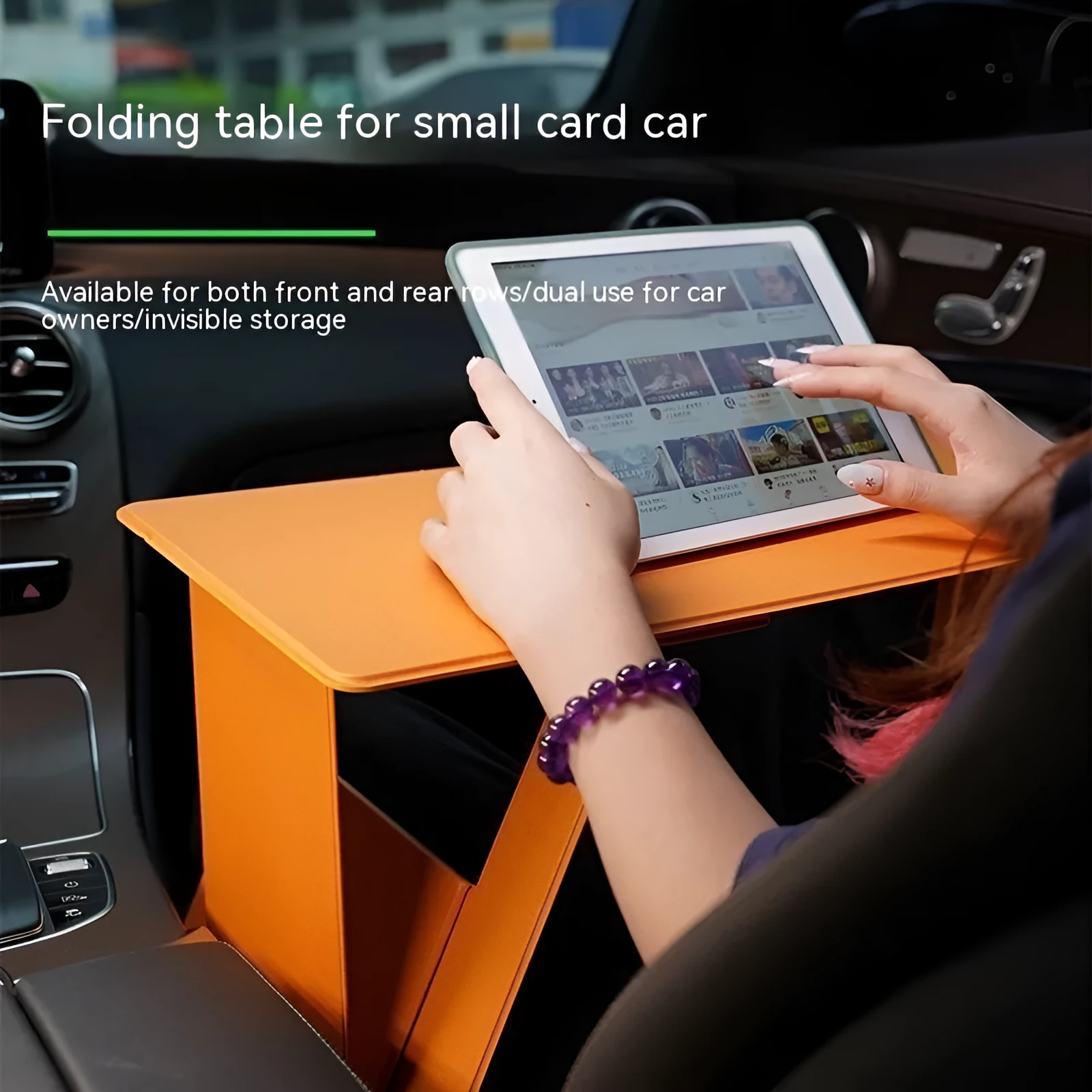 Foldable wooden laptop tablet stand in black, standard size, with legs open on a flat surface
