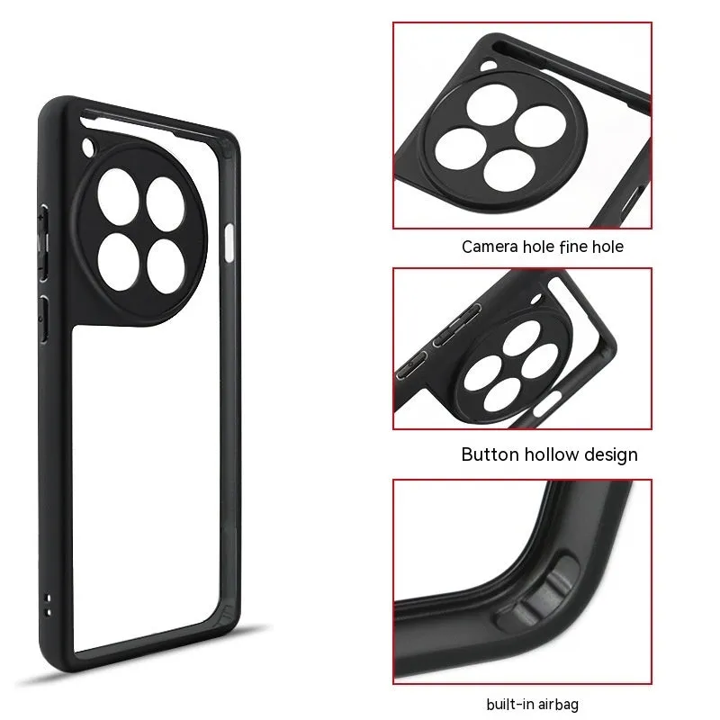 Black border transparent PC TPU frosted phone case for OnePlus with corner airbags and 1.5mm backboard