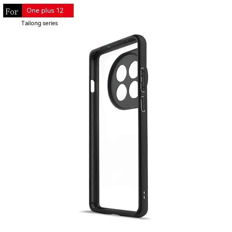 Black border transparent PC TPU frosted phone case for OnePlus with corner airbags and 1.5mm backboard