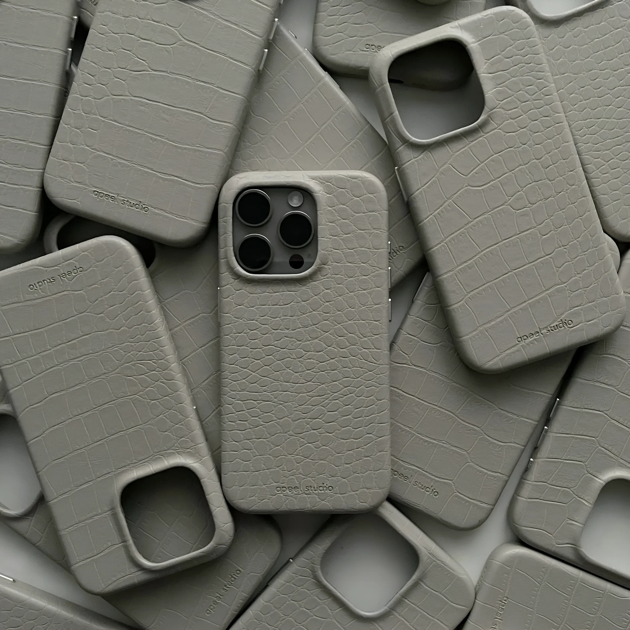 Cream grey patterned faux leather phone case with anti drop protection for iPhone