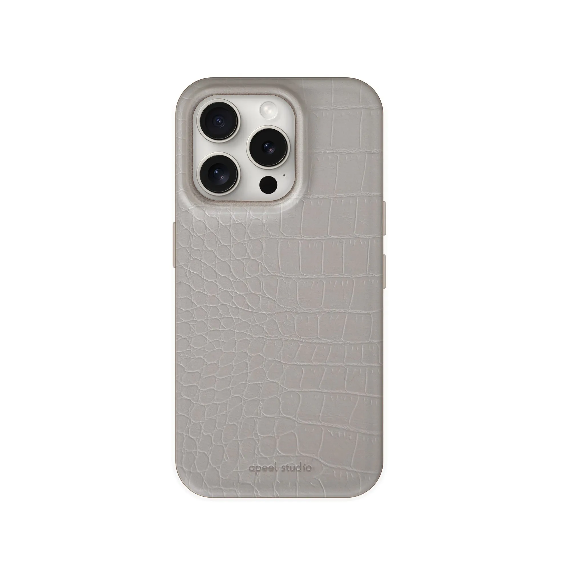 Cream grey patterned faux leather phone case with anti drop protection for iPhone