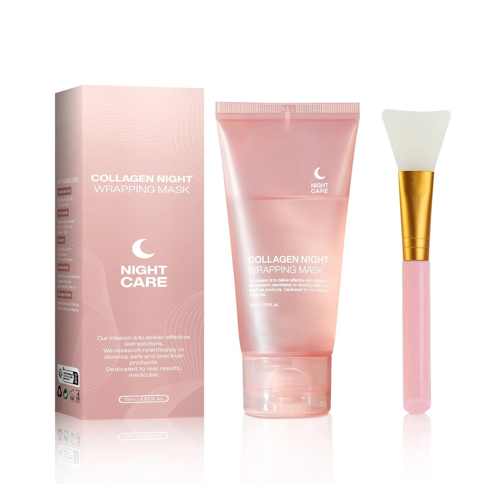 Collagen night mask with brush applicator in 75ml bottle for evening skincare