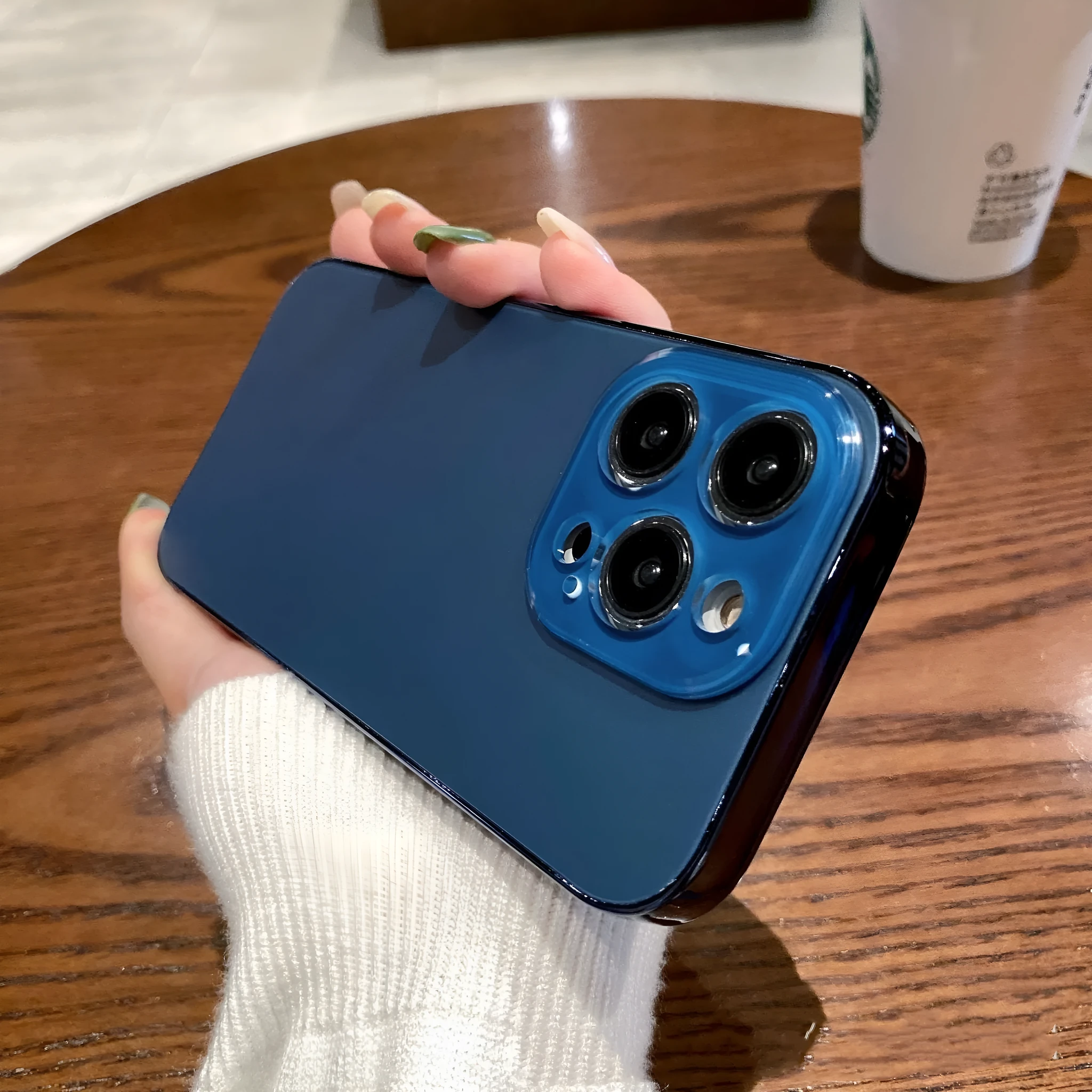 Navy blue electroplated matte TPU acrylic phone case for iPhone 11 12 13 14 series