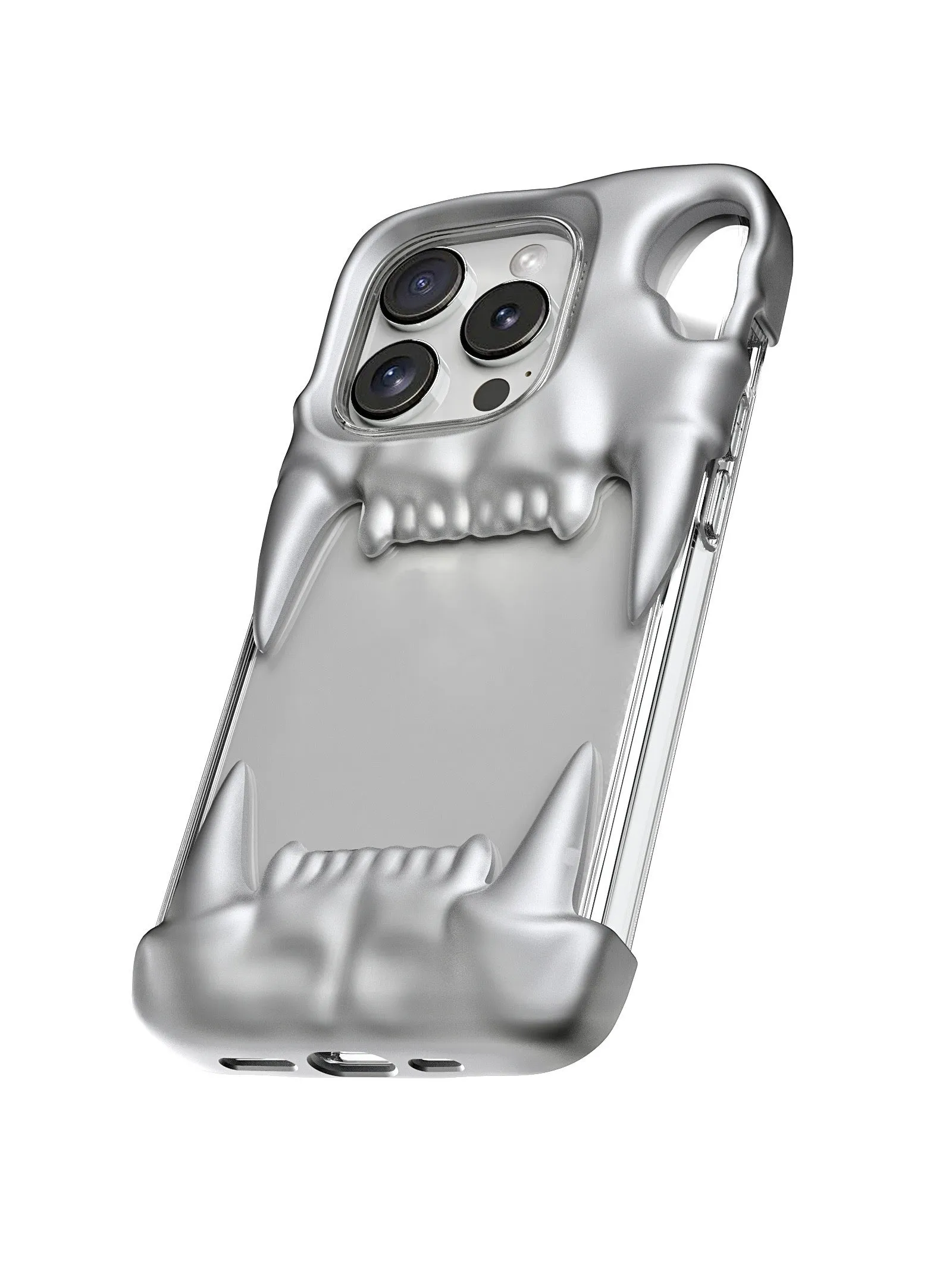 Silicone mobile phone case with transparent inner shell and all-wrapped coverage in metallic silver for iPhone