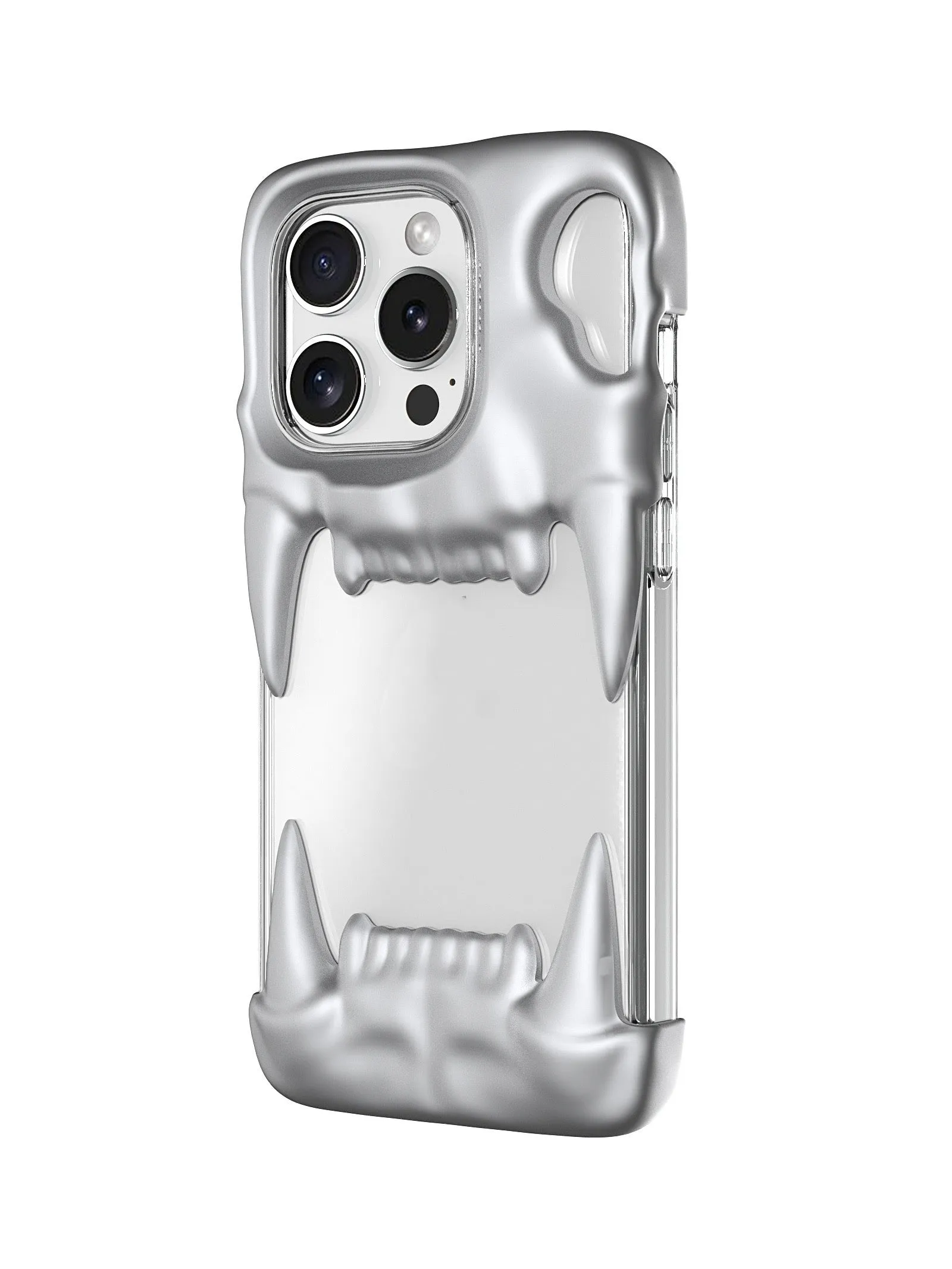Silicone mobile phone case with transparent inner shell and all-wrapped coverage in metallic silver for iPhone