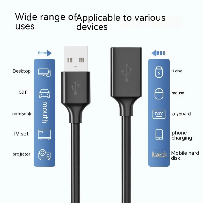 USB 3.0 extension cable male to female black PVC 0.5m length for printer and data transfer