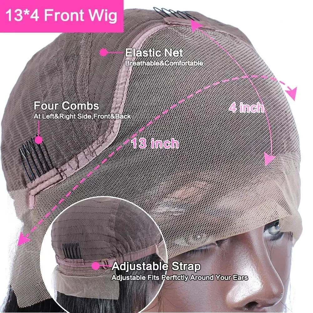 Curly human hair lace front wig shown in a natural shade, demonstrating its length and volume.
