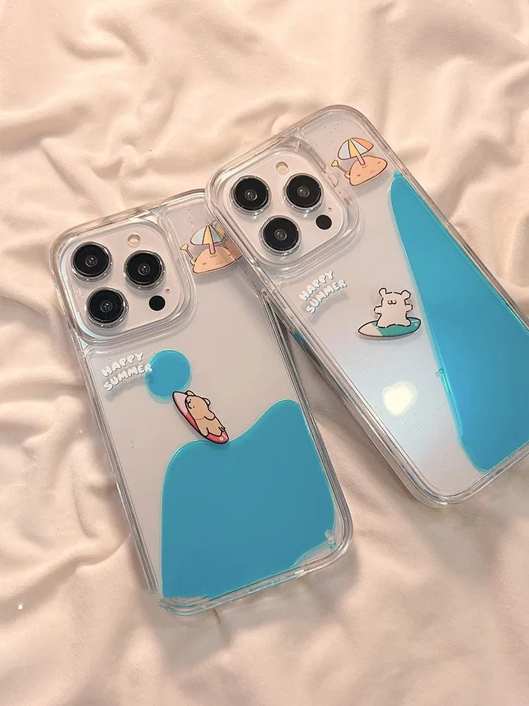 Cute animal surfing brown puppy TPU phone case for iPhone 14 Pro Max, drop-resistant protective cover