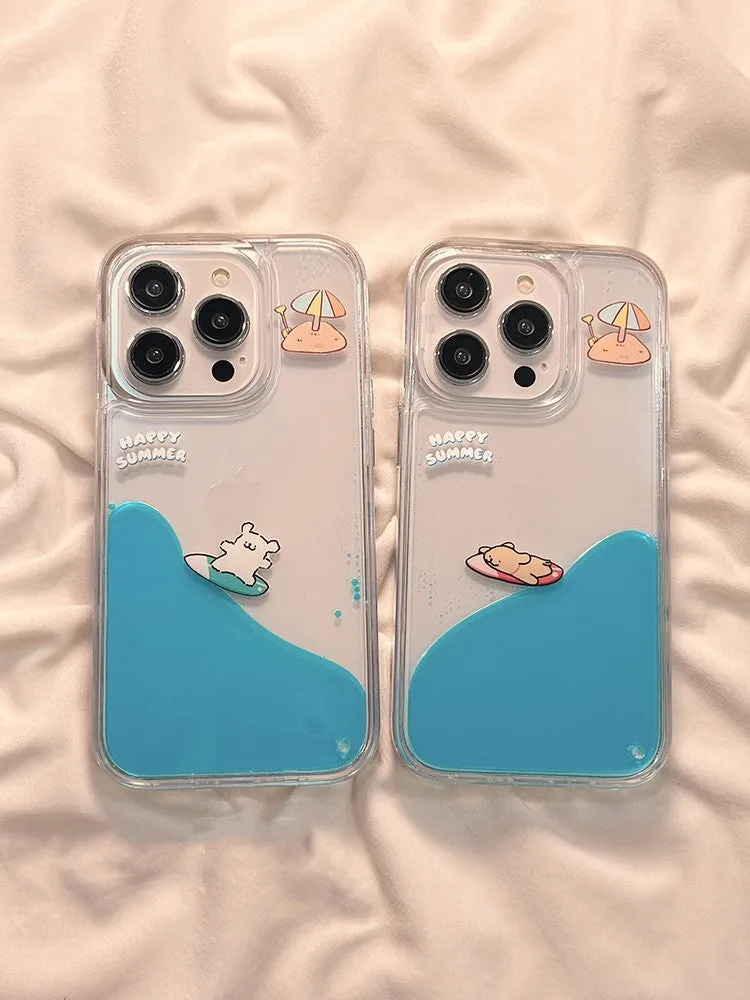 Cute animal surfing brown puppy TPU phone case for iPhone 14 Pro Max, drop-resistant protective cover