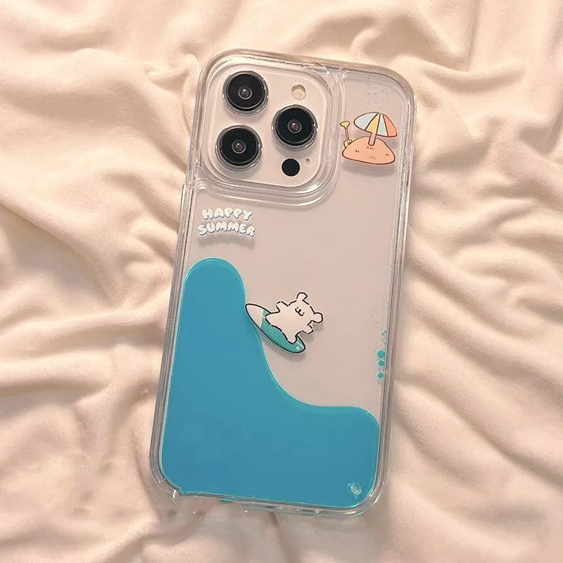Cute animal surfing brown puppy TPU phone case for iPhone 14 Pro Max, drop-resistant protective cover