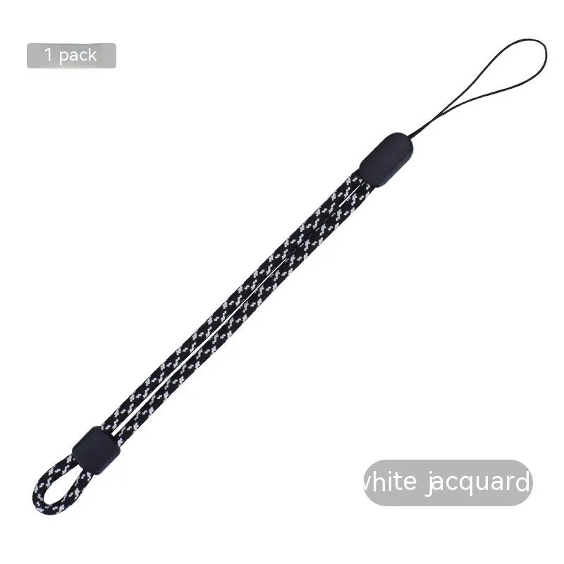 Woven nylon mobile phone lanyard wrist strap in pure black, 20cm length, unisex design