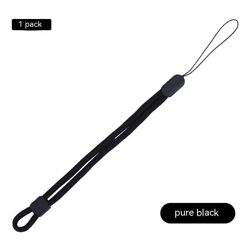 Woven nylon mobile phone lanyard wrist strap in pure black, 20cm length, unisex design