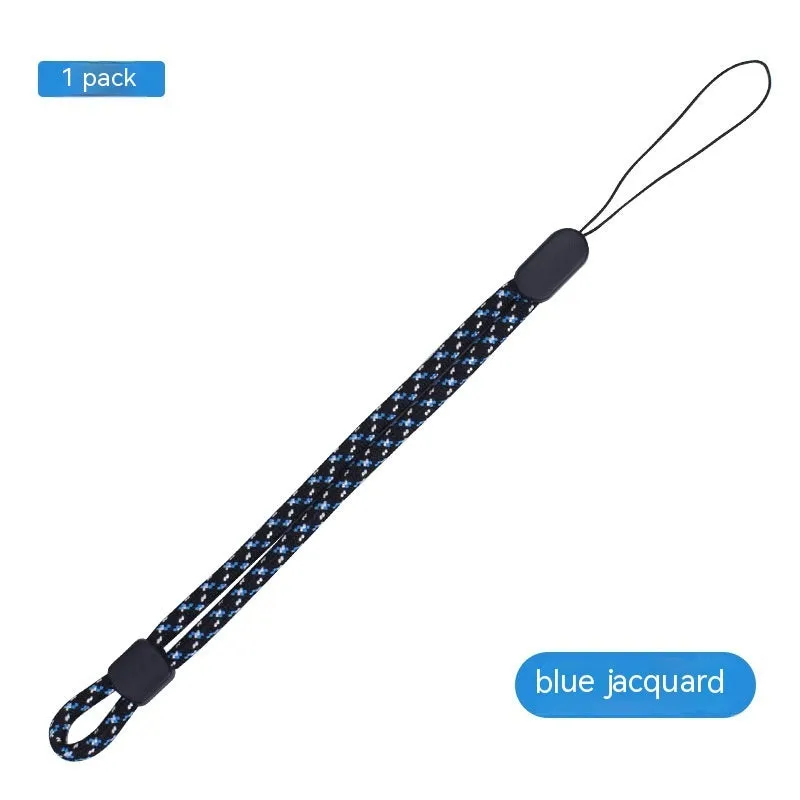 Woven nylon mobile phone lanyard wrist strap in pure black, 20cm length, unisex design