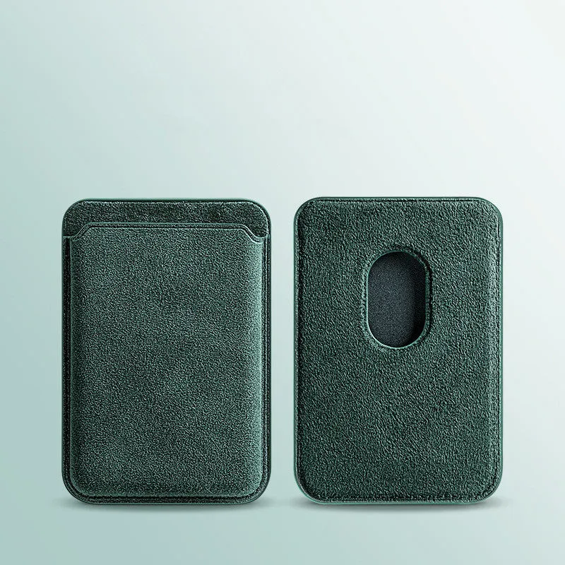 Dark green suede phone case with embossed texture and magnetic back for iPhone