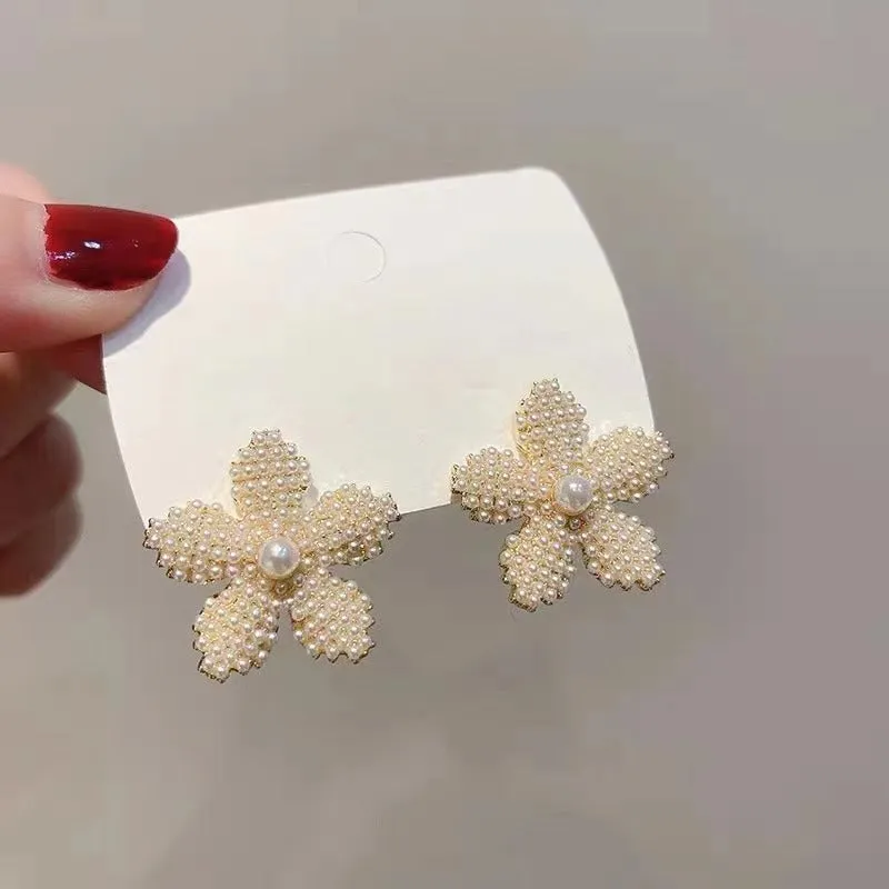Korean style pineapple starfish pearl earrings in alloy with electroplated finish and stone inlay