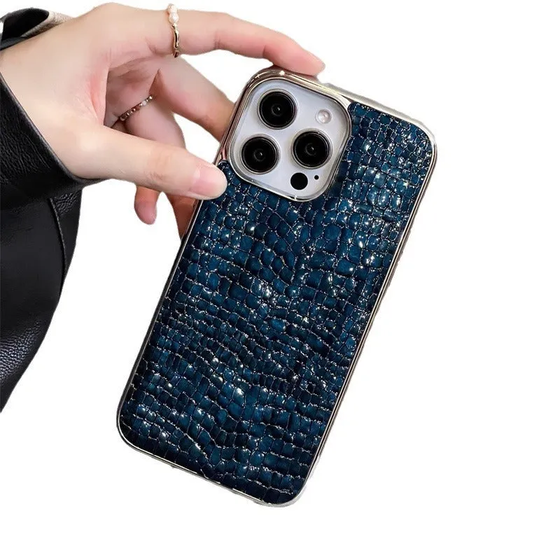 Imitation leather phone case with electroplated crocodile pattern in black, gray, silver, green, and milky white for iPhone 13 Pro Max