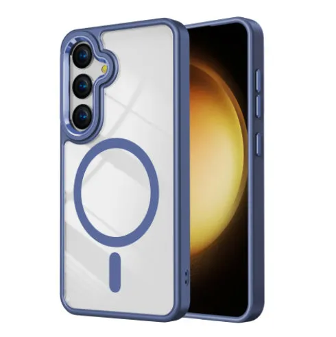 JD transparent magnetic phone case for Samsung S24 with metal lens and drop-resistant TPU acrylic build