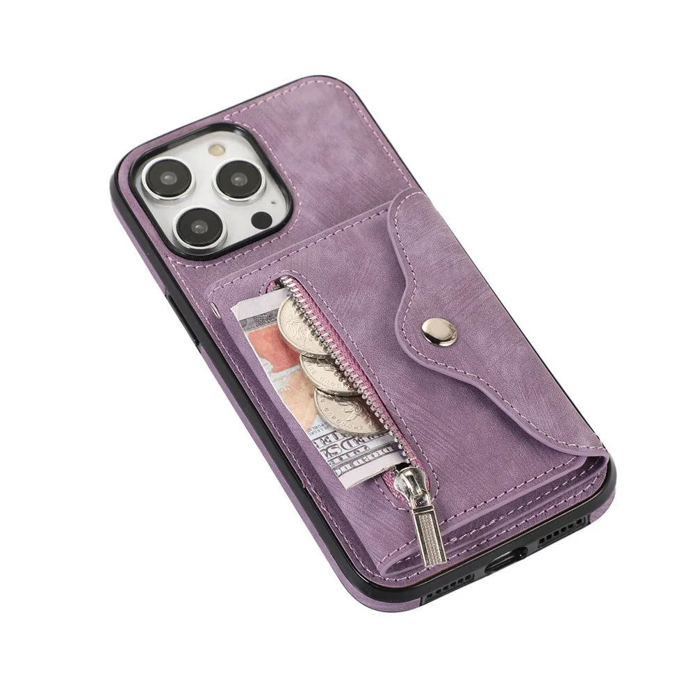 Blue polyurethane phone case with crossbody rope and built-in bracket for iPhone