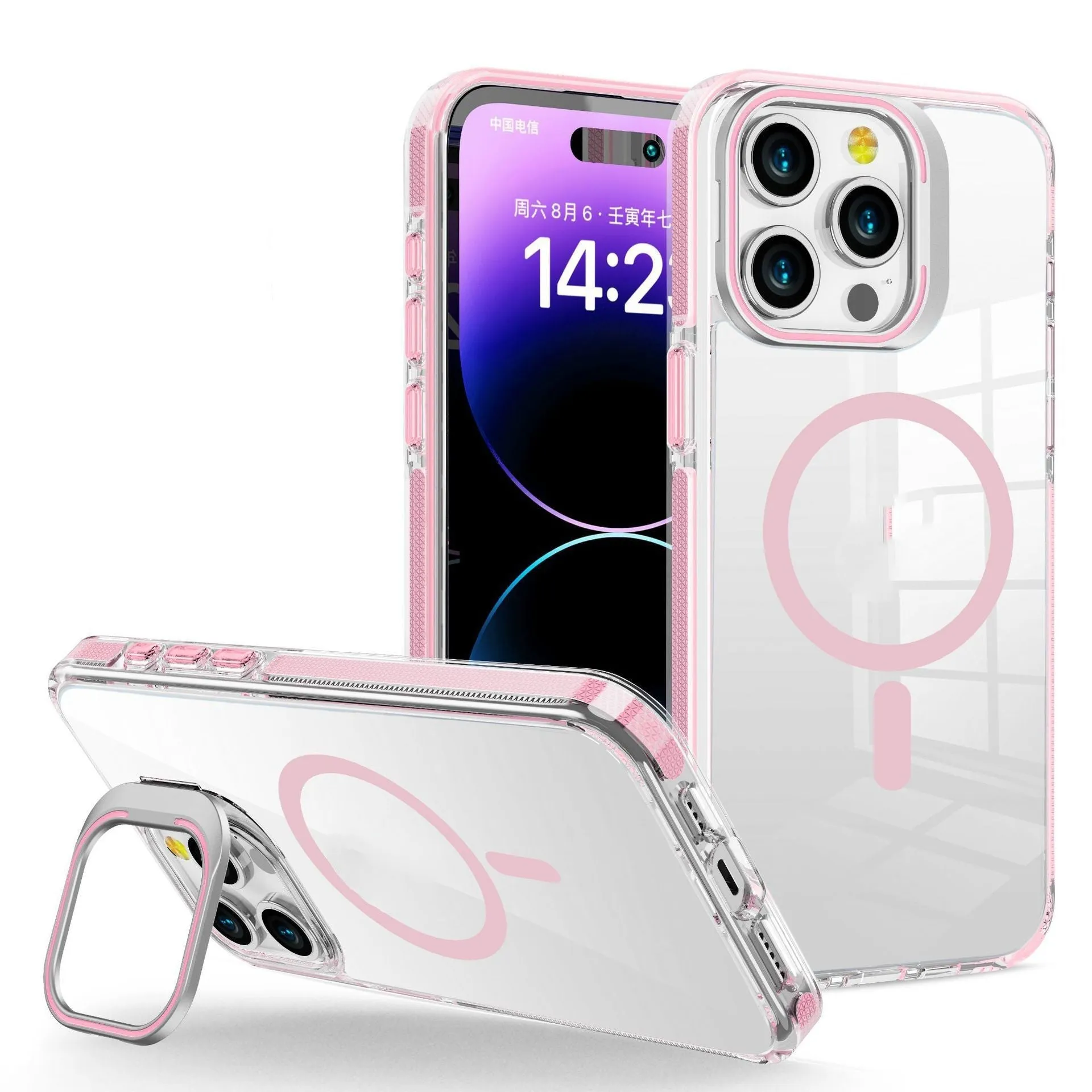 Transparent acrylic phone case with metal bracket and magnetic suction for iPhone 13 Pro Max