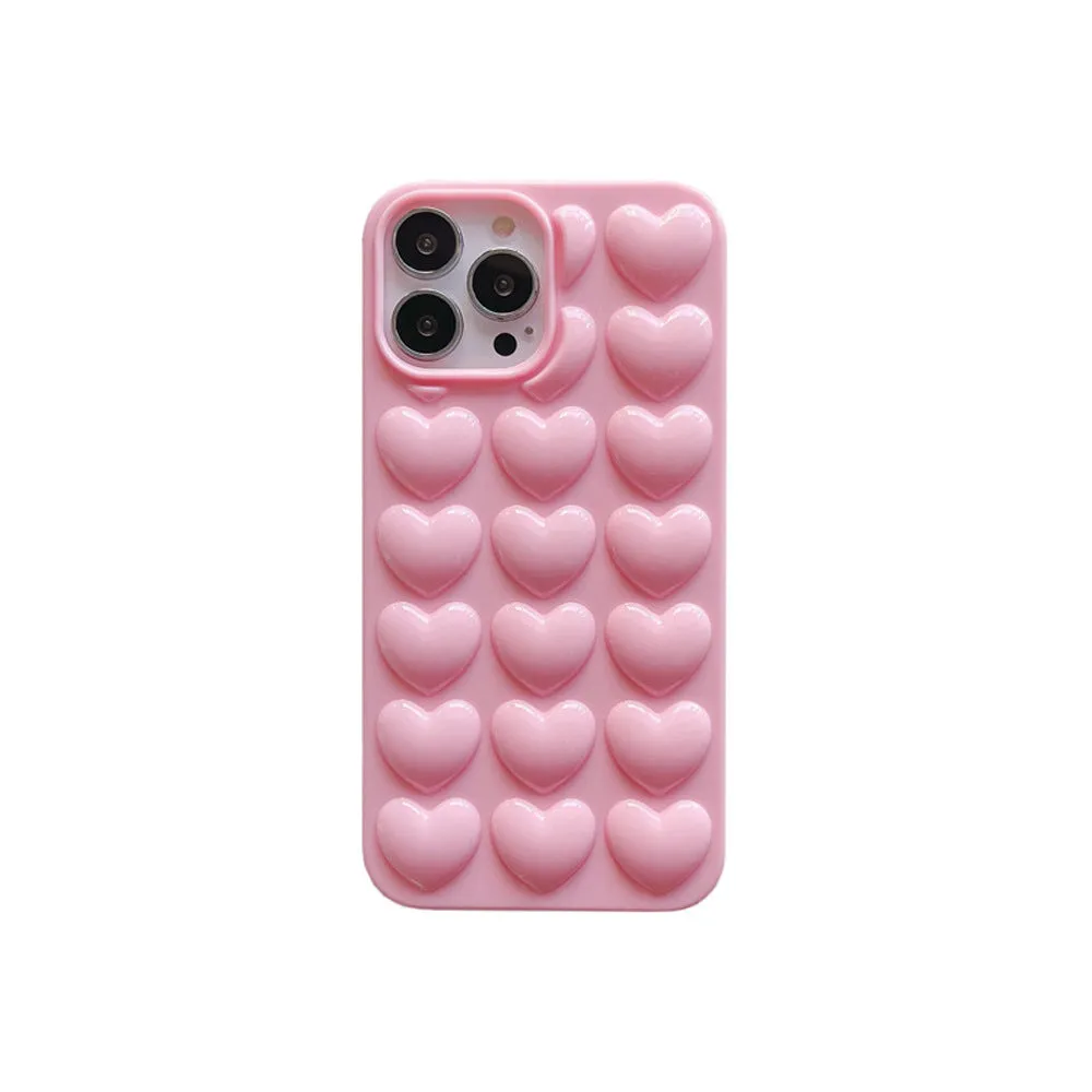 Solid colour 3D love TPU phone case for iPhone with stereo heart pattern and fall protection
