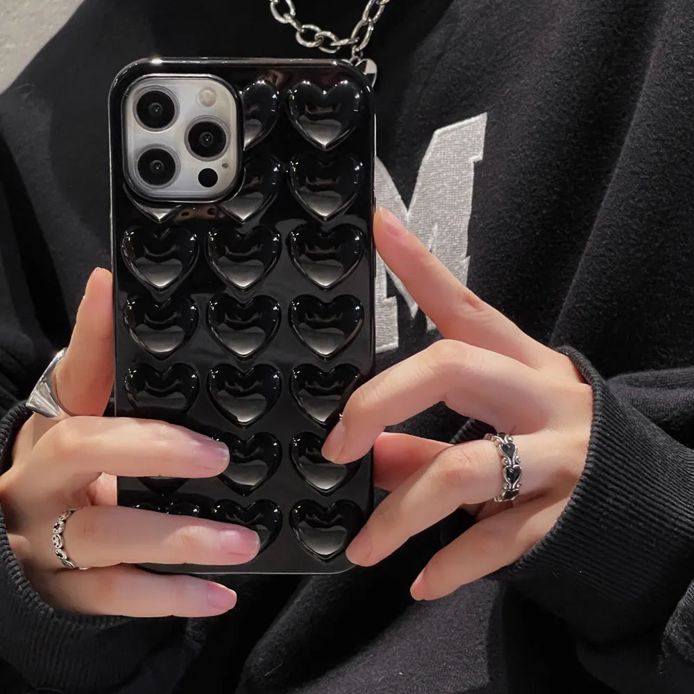 Solid colour 3D love TPU phone case for iPhone with stereo heart pattern and fall protection