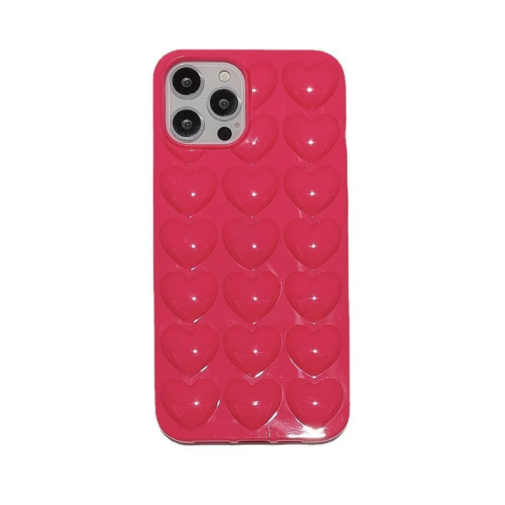 Solid colour 3D love TPU phone case for iPhone with stereo heart pattern and fall protection