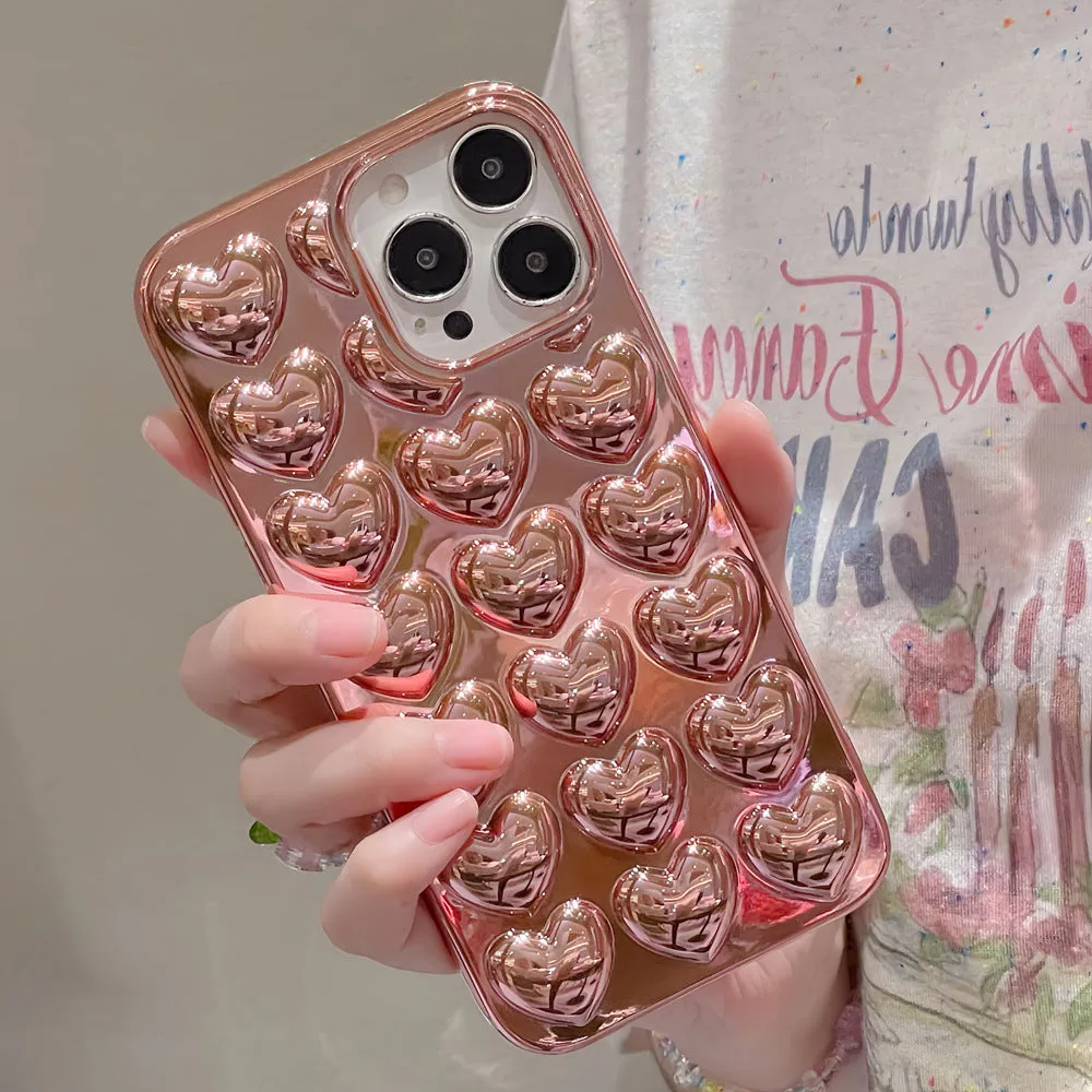 Solid colour 3D love TPU phone case for iPhone with stereo heart pattern and fall protection