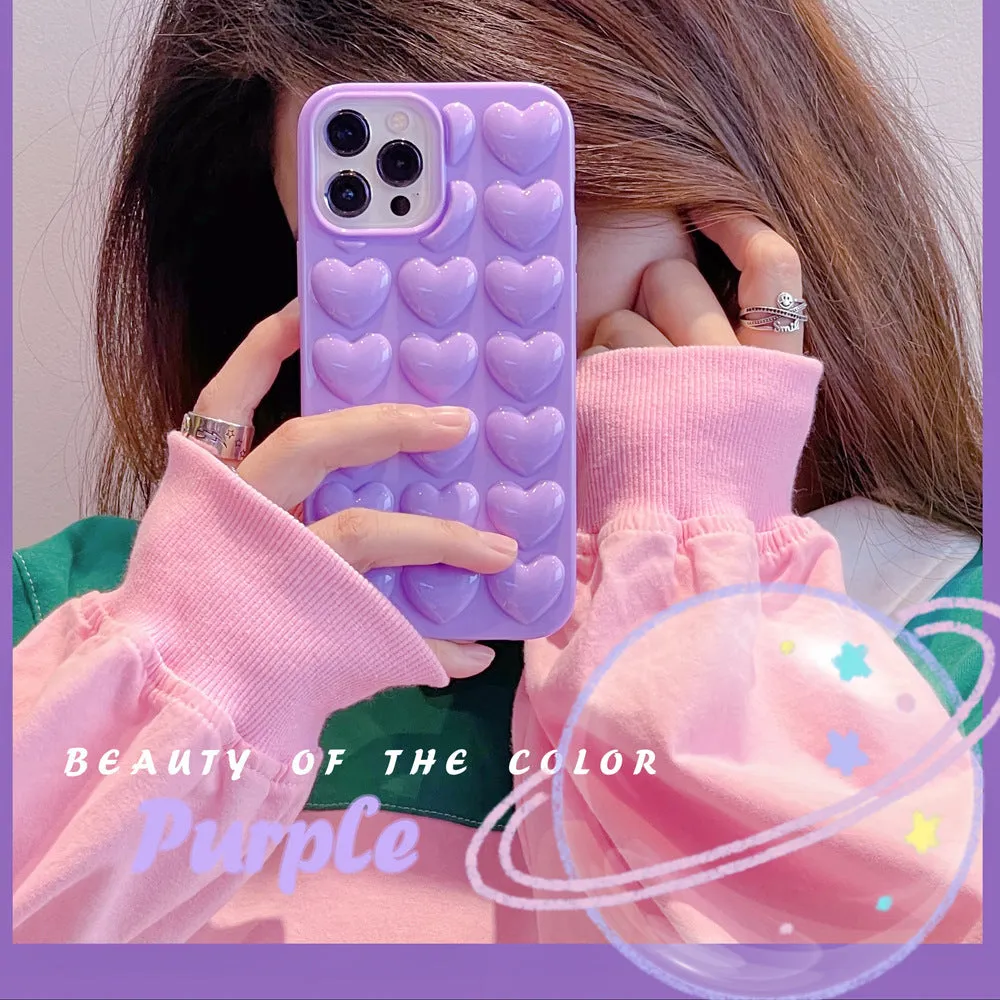 Solid colour 3D love TPU phone case for iPhone with stereo heart pattern and fall protection