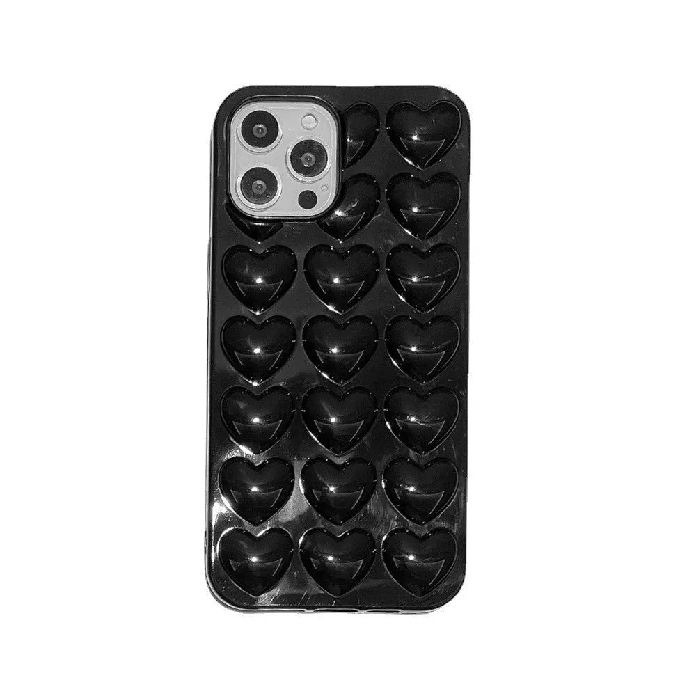 Solid colour 3D love TPU phone case for iPhone with stereo heart pattern and fall protection