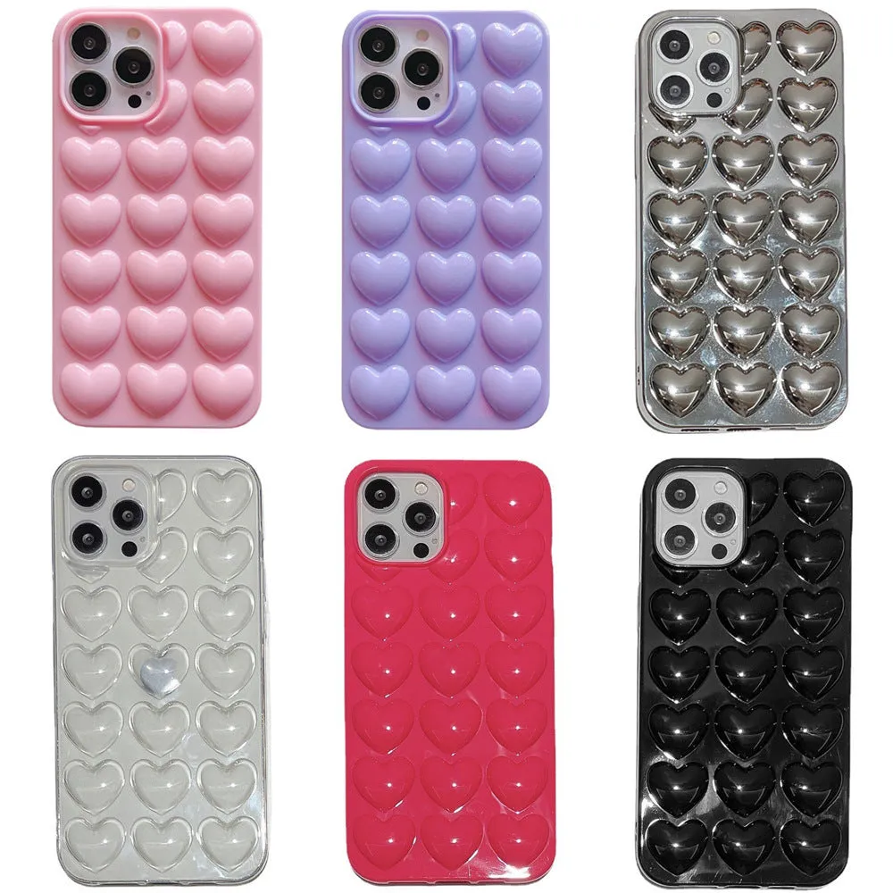 Solid colour 3D love TPU phone case for iPhone with stereo heart pattern and fall protection