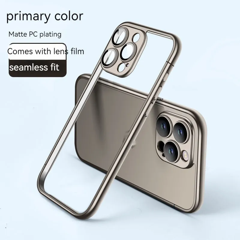Matte plating frame phone case for Apple iPhone in Titanium Gray with glass lens protector