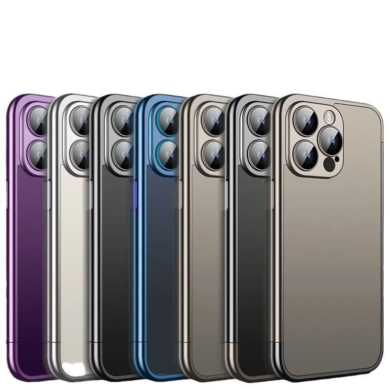 Matte plating frame phone case for Apple iPhone in Titanium Gray with glass lens protector