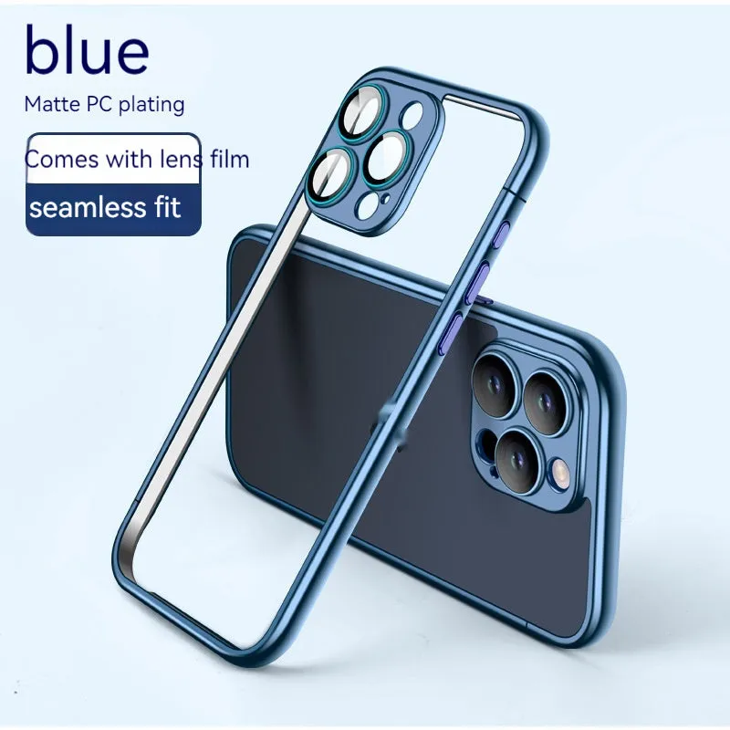 Matte plating frame phone case for Apple iPhone in Titanium Gray with glass lens protector
