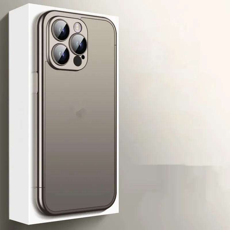 Matte plating frame phone case for Apple iPhone in Titanium Gray with glass lens protector