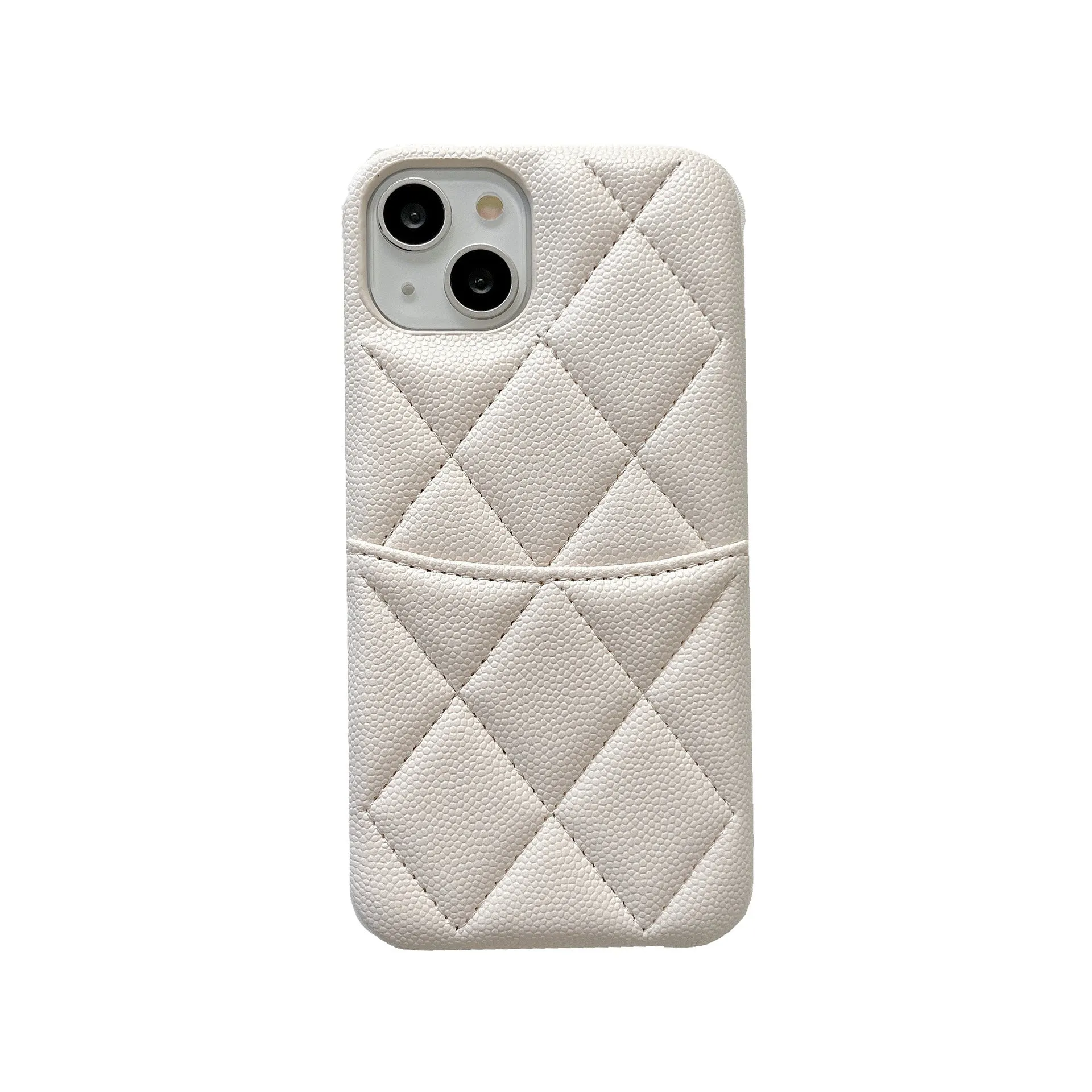 Imitation leather phone case with rhombus grid and card slot for iPhone in mint green